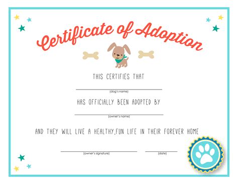 pet adoption certificate printable  printable templates