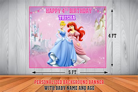 personalized disney princess birthday backdrop banner  ft  ft