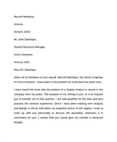sample transfer request letter templates   ms word