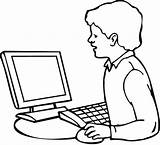 Coloring Internet Searching Boy Information Pages Lab Computer Clipart Paper sketch template