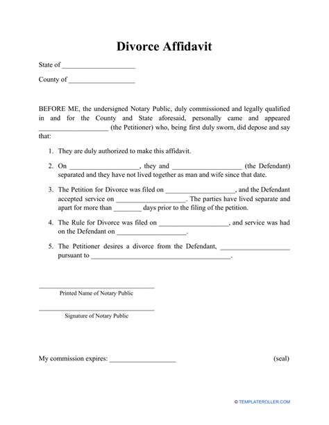 divorce affidavit form  printable  templateroller sexiz pix