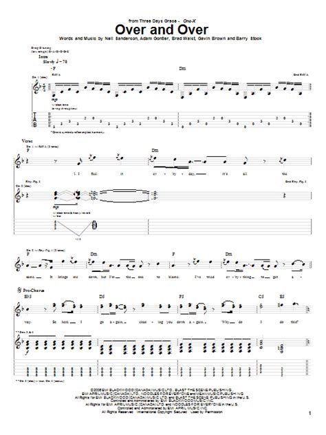 Over And Over Sheet Music Three Days Grace Guitar Tab