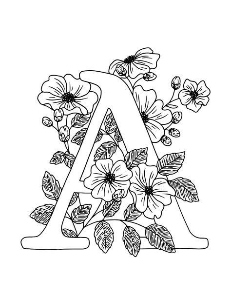 floral alphabet coloring set etsy paginas  colorir paginas