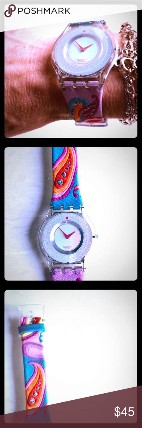 Swatch Swiss Watch Embroidered Satin Silver New Swatch
