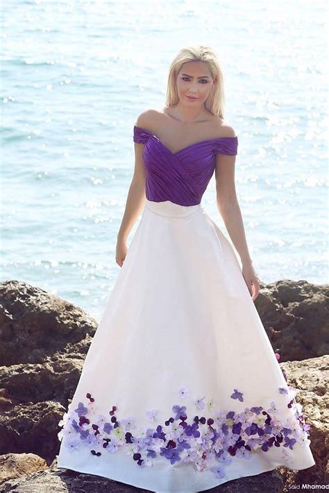 white  purple wedding dresses cheap summer beach bridal gowns     shoulder