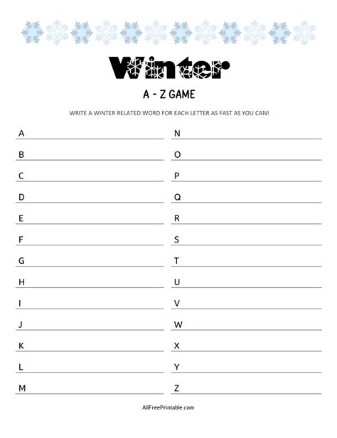 winter activities  printable