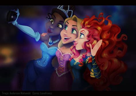 Tiana Rapunzel And Merida Disney Selfies Art