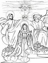 Mary Coloring Assumption Queen Pages Heaven Catholic Jesus Coronation sketch template