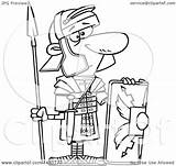 Roman Soldier Shield Clipart Lineart Cartoon Toonaday Illustration Royalty Spear Vector Getdrawings Drawing sketch template