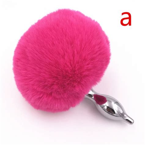 anal plug butt plug hot pink plush balls rabbit tail anal sex toys