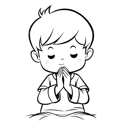 boy sitting  praying coloring page outline sketch drawing