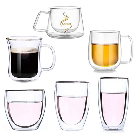 coffee mug double wall glass thermal insulated tea mug cup with handle