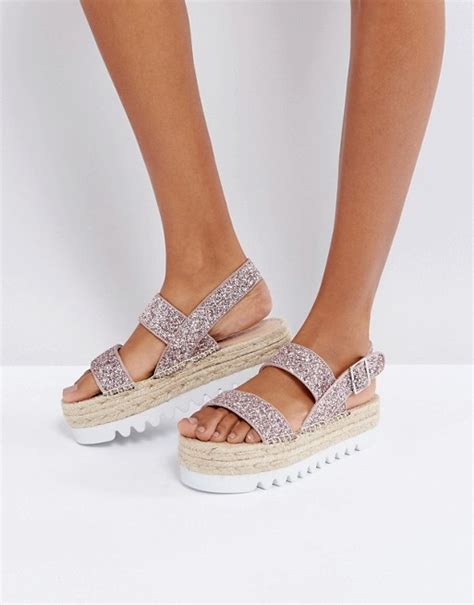 bershka bershka glitter espadrille flatform sandal