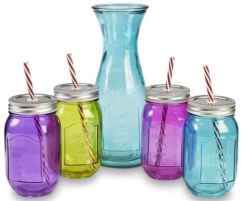 Buy Circleware Country Colored Glass Mason Jars With Metal Lids Set Of