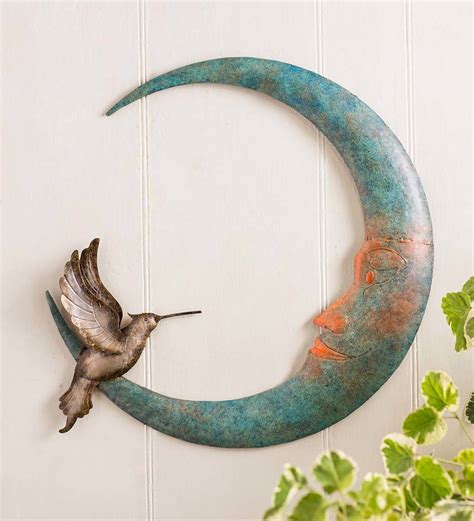 crescent moon  hummingbird metal wall art wind  weather
