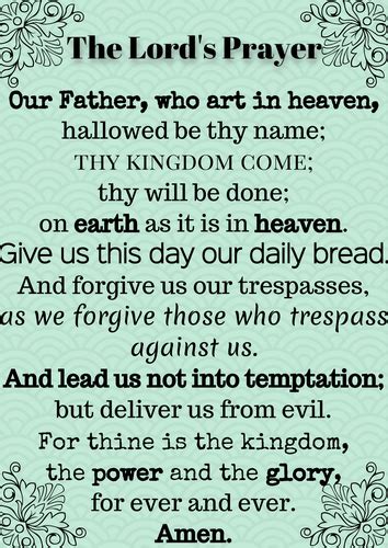 lords prayer traditional printable teaching resources