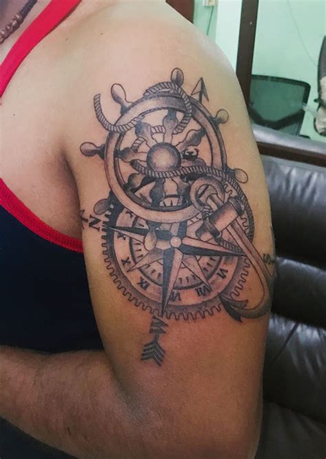 Anchor And Compass And Wheel Men Tattoo 100 Awesome Compass Tattoo