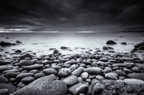 Raglan Waikato Nz Beach Black And White Photo Stones Hd