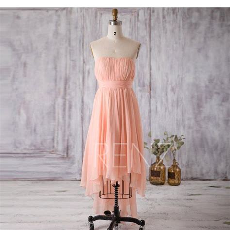 Bright Peach Chiffon Bridesmaid Dress Strapless Party Dress Formal