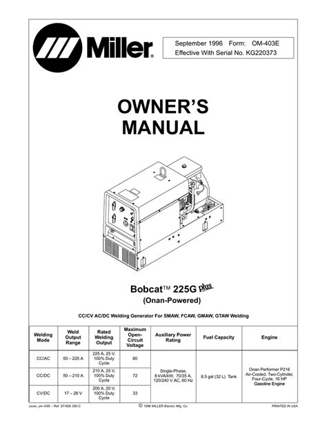 miller electric bobcat  owners manual