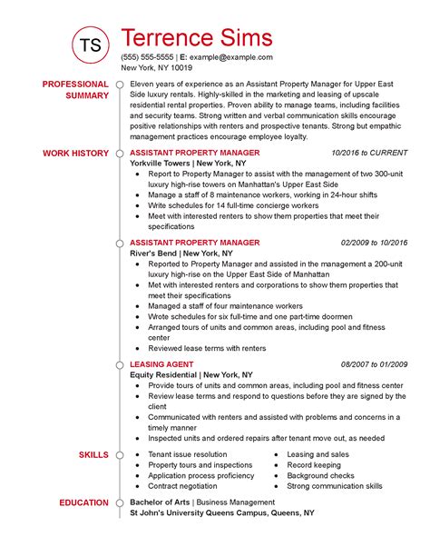 property manager assistant resume examples   livecareer