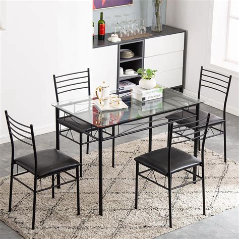 ktaxon  pc dining set glass top table   chairs kitchen room