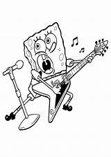 Spongebob Guitarra Esponja Colorir Tocando Playing Kleurplaten Tudodesenhos sketch template