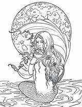 Coloring Mermaid Pages Adult Mermaids Adults Realistic Cute Beautiful Fantasy Detailed Color Fairy Printable Siren Sheets Mandala Book Easy Line sketch template