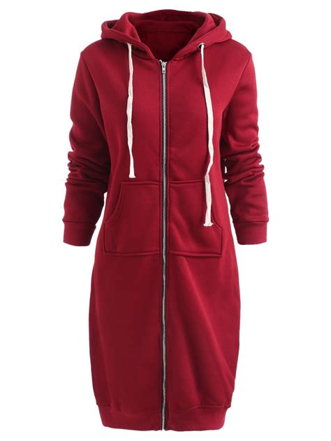 Casual Women Autumn Fashion Zipper Hoodie Dress With Pockets Full