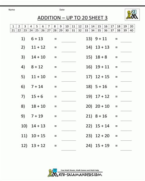 class  addition worksheet math worksheets printable