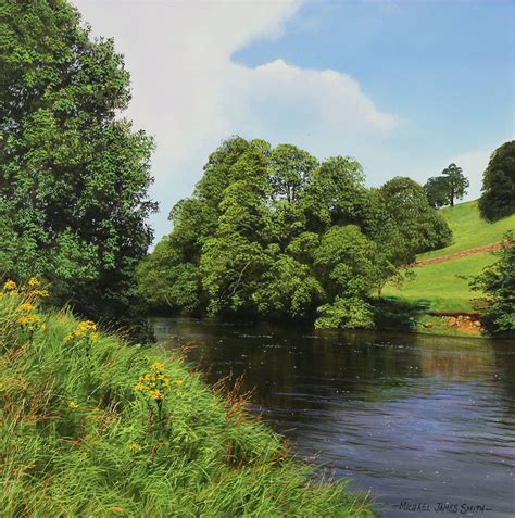 michael james smith original oil painting  panel  river wharfe yorkshire xins art