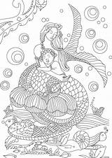 Coloring Mermaid Pages Adult Adults Dolphin Book Mermaids Printable Fish Beautiful Books Sheets Colouring Fantasy Kids Christmas Mandala Sirenas Wellness sketch template
