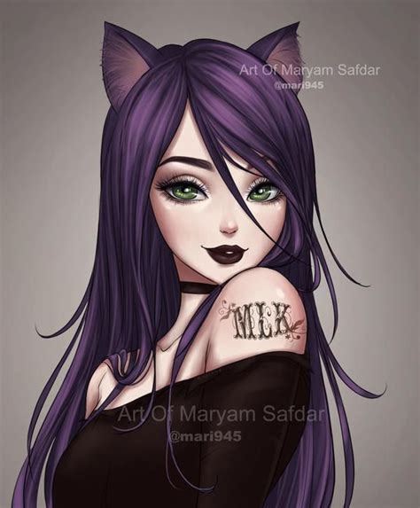 Purple Cat Girl By Mari945 On Deviantart Desenhos De Meninas Do Anime