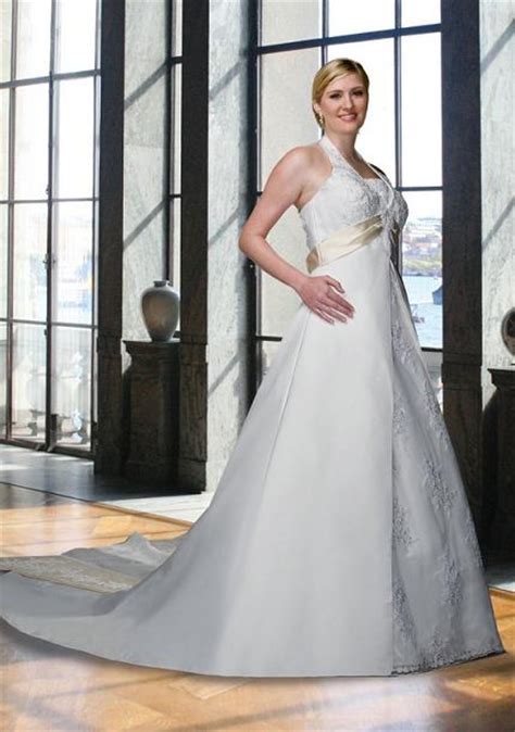 Halter Neckline Plus Size Satin Wedding Dress On Sale 30