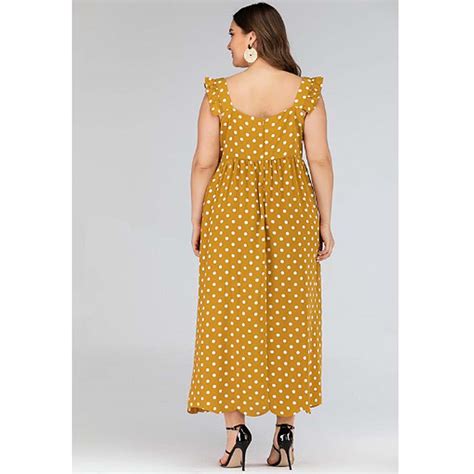 mustard yellow polka dot long summer beach plus size maxi