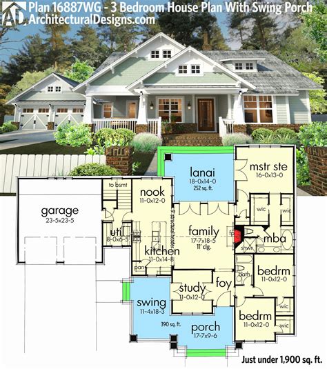 image result  single story floor plans  swing garage craftsman