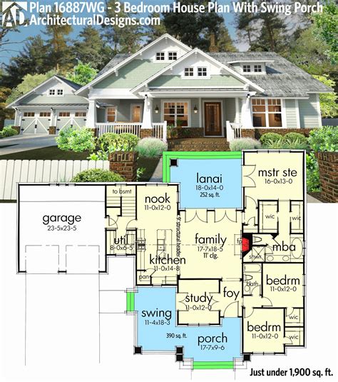 image result  single story floor plans  swing garage craftsman house plans  house