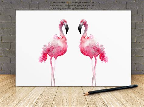 flamingo pink home decor  flamingos watercolor print