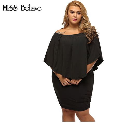 Plus Size Off Shoulder Dresses Multiple Dressing Layered Sexy Black