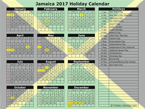 jamaica 2017 2018 holiday calendar
