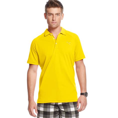 lyst puma raglan tech performance golf polo shirt  yellow  men