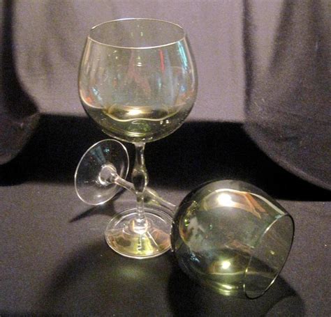 crystal balloon wine glass stemware olive green set of 2