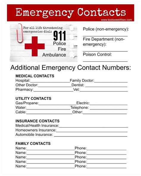 printable emergency contact form fresh emergency contact sheet