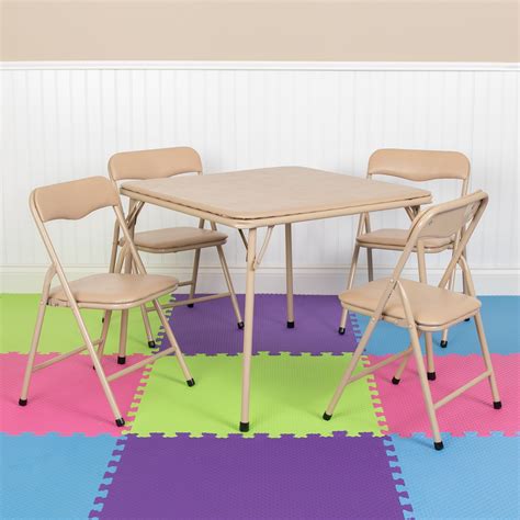 flash furniture kids colorful  piece folding table  chair set tan walmartcom