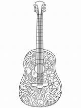 Coloring Guitar Adults Book Vector Instrument Stock Acoustic Musical Illustration Music sketch template