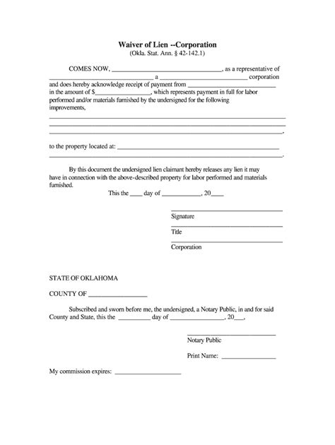 oklahoma lien release form fill  printable fillable blank