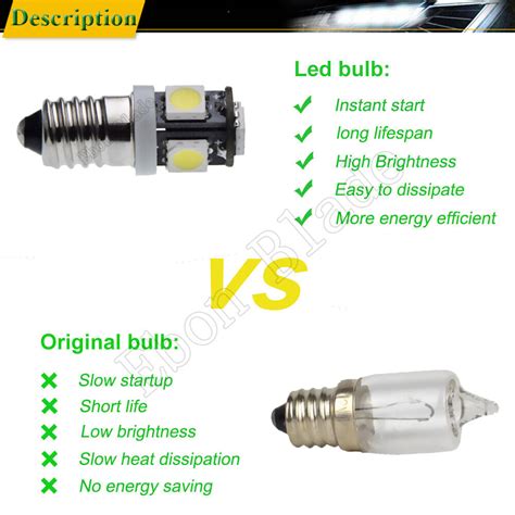 2pcs Lamp E10 1447 Screw 5 Led Smd White Bulb Light For Torch