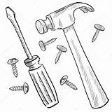 Tools Hammer Drawing Sketch Construction Screwdriver Nails Illustration Tool Coloring Pages Improvement Nail Doodle Stock Vector Tattoo Woodworking Drawings Clip sketch template