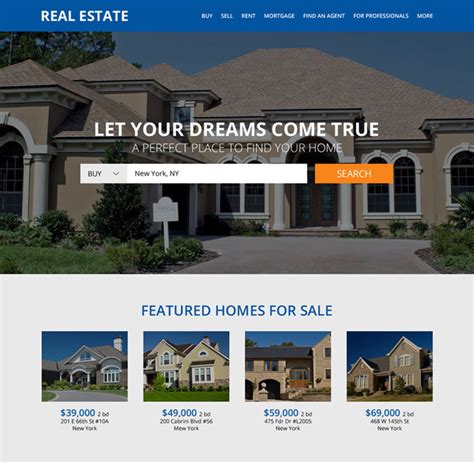 clean real estate property listing responsive website design