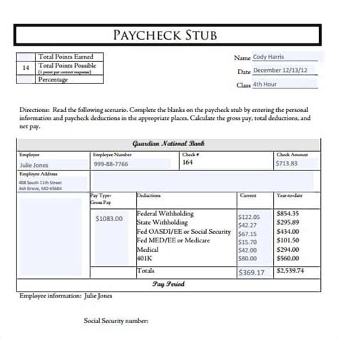 pay stub templates word excel  formats